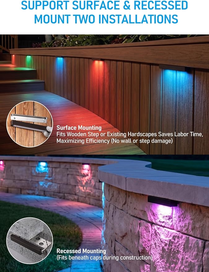 LEONLITE 8-Pack RGBCW 7 Inch LED Hardscape Lighting, Color Changing | LED Landscape Lighting, 12-24V AC/DC Paver Light Low Voltage Retaining Wall Lights, 5W Outdoor Step Lights, ETL