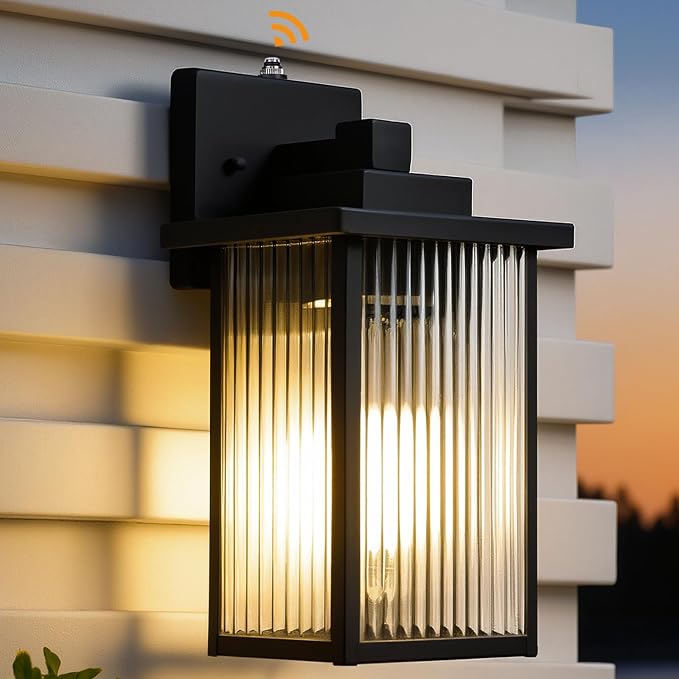 13" Matte Black Dusk to Dawn Outdoor Light, Exterior Light Fixture | Auto On and Off, Anti-Rust Metal Frame, Tempered Glass, E26 Socket, Easy DIY Install on Porch, Garage