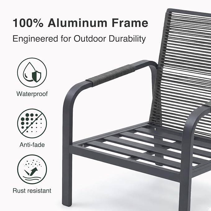 Aluminum Outdoor Patio Furniture Set, L-Shaped Sectional Sofa with Coffee Table, Modern Outdoor Conversation Set with Waterproof Cushions for Backyard, Deck, Balcony & Porch, Gray