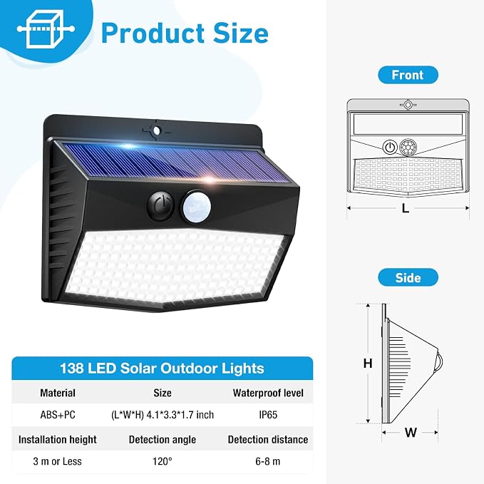 1 Pack Solar Motion Lights Outdoor, Solar Security Light with 3 Modes, IP65 Waterproof Flood Lights Outside for Camping Garden Patio Garage Backyard