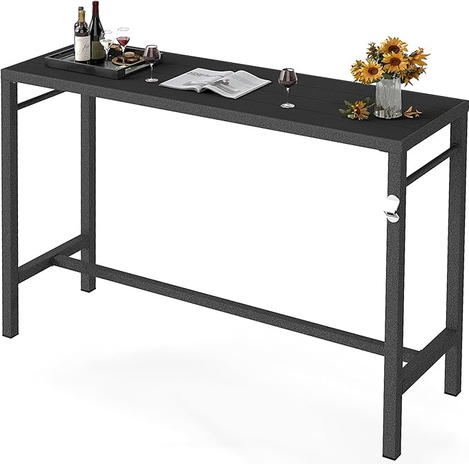 MURAGO 53*39*17 Outdoor Bar Table Extra Wide,Tall Bar Height Outdoor Pub Table, Ideal for Patio, Hot Tub, Dining, Balcony, Poolside, Weatherproof Composite Top, Rustproof, Built In Bottle Opener,Black