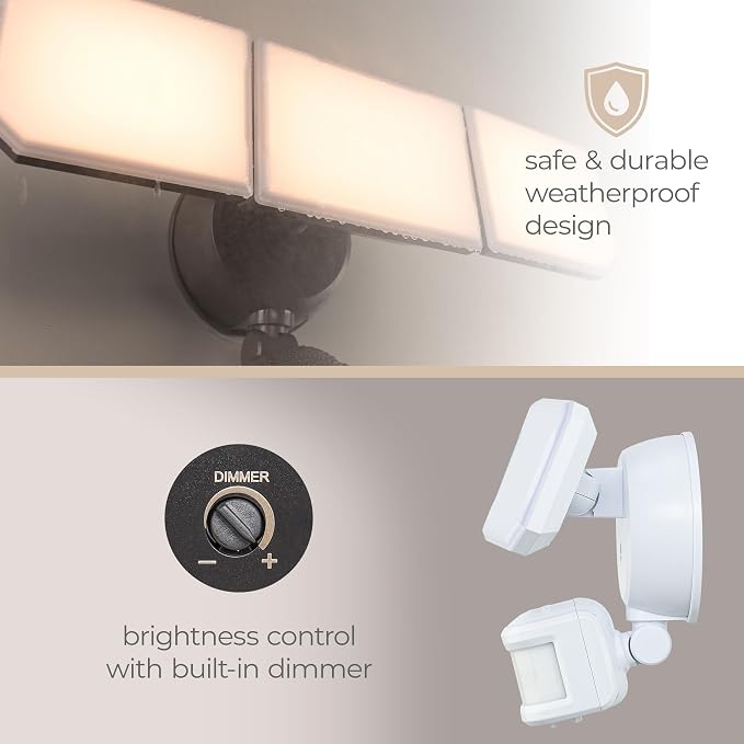 Guardian Flood and Security Wall Light with 3 Lights 3,400 Lumens 30 Watts and Programmable Motion and Photo Sensor in White