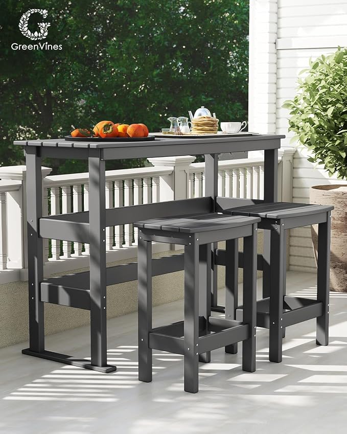 GREENVINES Outdoor-Bar-Stools-Set-of-2 | Patio Counter Height Backless Barstools | HDPE Plastic | 18" W x 13.5" D x 25" H | Chairs for Backyard Balcony Poolside | Grey