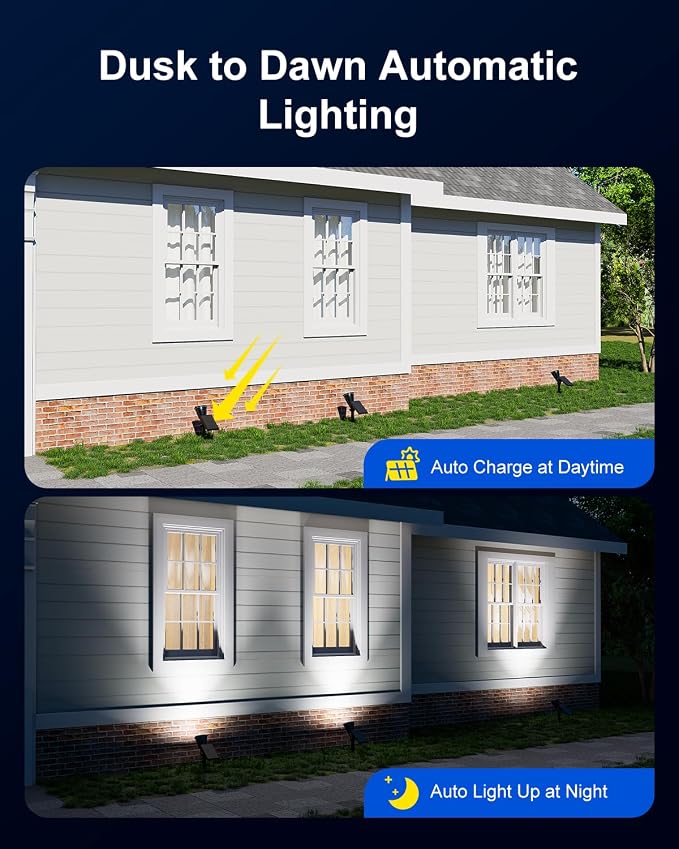 FALOVE Solar Spot Lights Outdoor Waterproof for Flag, Palm Tree, Pole, Sign, Statue, Mailbox, Bright LED Outside Landscape Flood Spotlights for Accent Uplighting Yard, Garden, House, Backyard, Patio