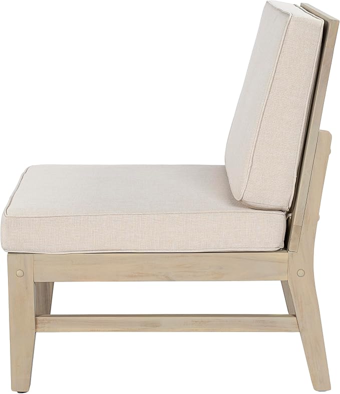 Christopher Knight Home Jordan Acacia Wood Outdoor Patio Furniture Set, 3-Seater Patio Sofa and Slat Coffee Table, Modern Patio Lounge Sofa Set with Water-Repellent Cushions, Light White+Sand