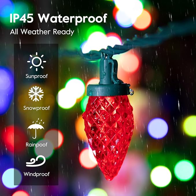 Brightown C9 LED Christmas Lights Outdoor, 66 ft 100 LED Strawberry String Lights, Waterproof Commercial Grade Extendable for Outside Roofline Patio Home Xmas Decoration, Red and White