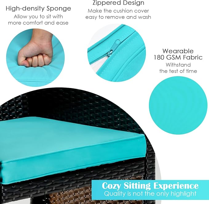 Tangkula 8 Pieces Rattan Furniture Set, Outdoor Conversation Set w/Chair & Loveseat & Tempered Glass Coffee Table, Suitable for Garden, Backyard, Poolside, Patio Furniture Set for 8 (2, Turquoise)