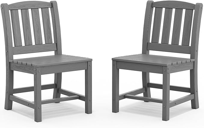 SERWALL Outdoor Dining Chairs Set of 2, Grey | All-Weather HDPE Patio Armless Chairs Suitable for Outdoor Dining Table