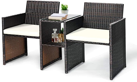 Tangkula Outdoor Furniture Set Paito Conversation Set with Removable Cushions & Table Wicker Modern Sofas for Garden Lawn Backyard Outdoor Chat Set (Sofa Style)