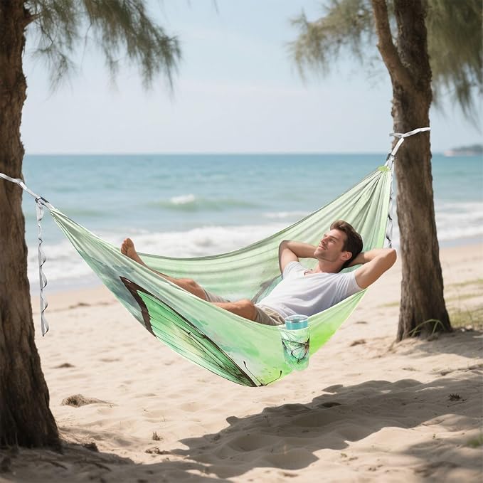 Hammocks for Outside Green Butterfly Camping Hammock Portable Hammocks with Tree Straps and Carry Bag Camping Accessories for Hiking Beach Outdoor