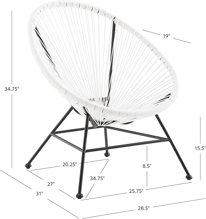 Linon Charleston White Woven Hammock Style Outdoor Chair with Black Metal Frame