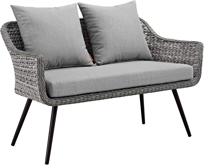 Modway Endeavor Wicker Rattan Aluminum Outdoor Patio Loveseat with Cushions in Gray Gray