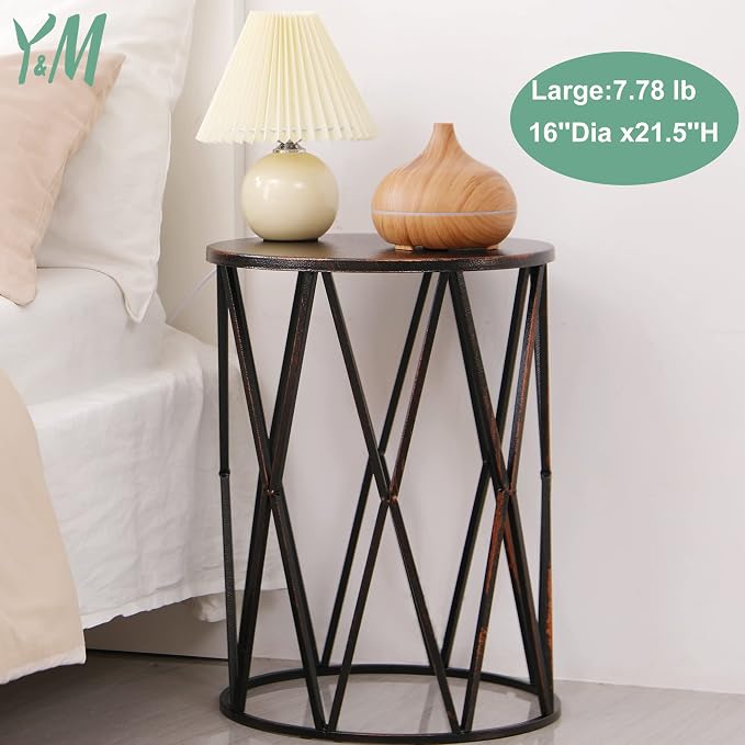 Y&M Outdoor Side Tables Set of 3, Nesting Metal End Coffee Tables, Indoor Round Accent Metal Tables for Patio, Porch, Balcony, Garden, Sunroom, and Living Room, Black with Bronze