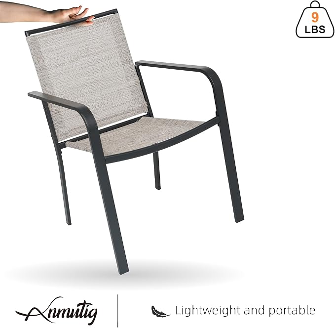 Anmutig Small Patio Dining Set with Outdoor 27.5" Wood-Like Brown Round Table Top and 2 Beige Stackable Chairs - 3 Piece