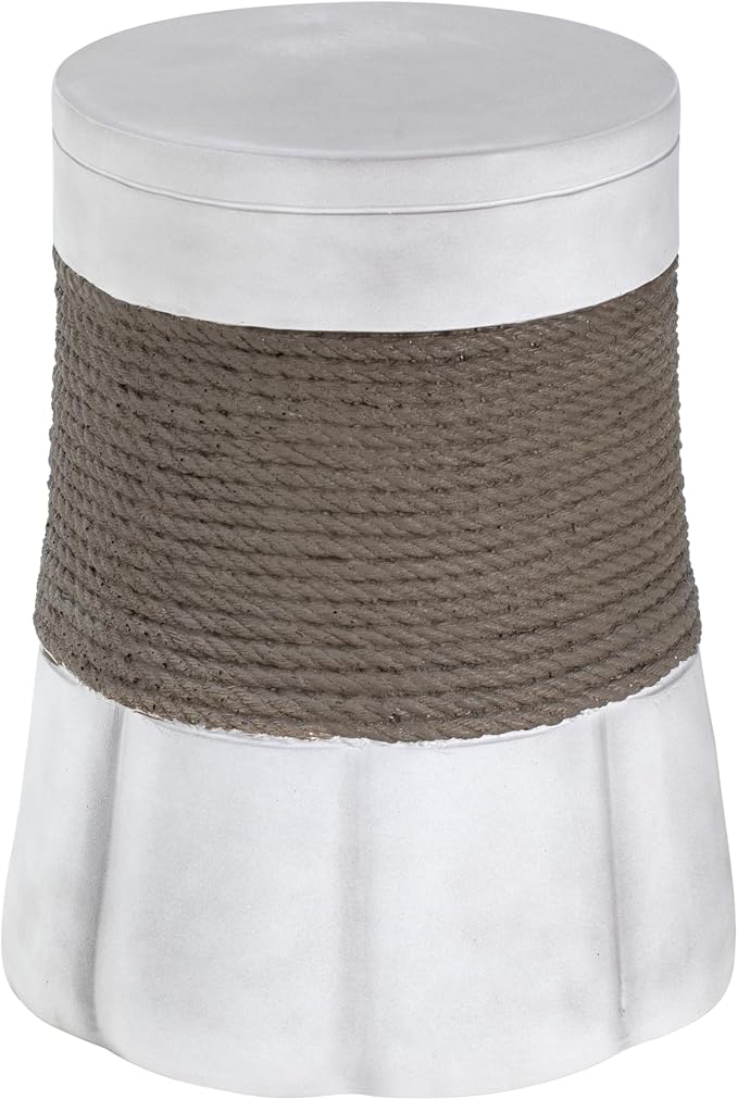 Christopher Knight Home Arford Outdoor Round Side Table, MGO End Table with Woven Rope Texture and Fan-Shaped Base, Decorative Accent Table for Indoor Outdoor Living Spaces, Light Gray and Brown