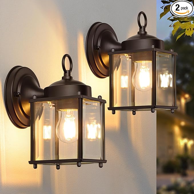 MATAMEYE Outdoor Wall Lantern, Exterior Dark Chocolate Waterproof Wall Sconce Lighting Fixture, Front Door Wall Lamp with Clear Beveled Glass, 2 Pack