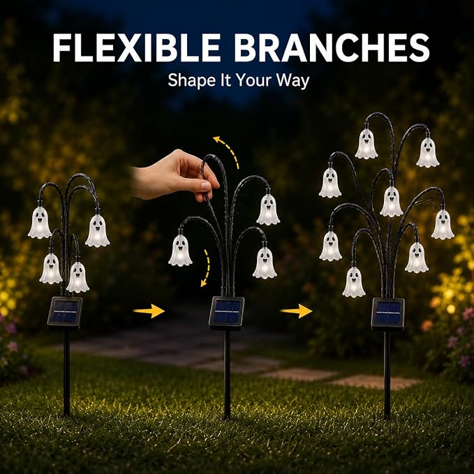 Halloween Solar Tree Stump Light, Glowing Ghost Garden Stake Lantern for Outdoor ，Style E