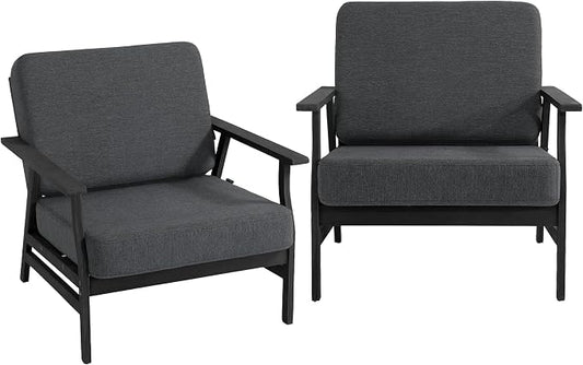 Dark Wood Patio Chair Outdoor Bistro Set, 2 Piece Outdoor Armrest Chair All Weather Patio Sofa Furniture Backyard Conversation Sets with Cushions - Dark Gray
