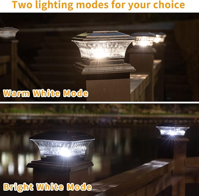 HUYIENO Solar Post Cap Lights Outdoor LED Lighting Deck Fence Cap Light Two Light Modes Warm White/Bright White Suitable for 4x4 Wooden Posts (Brushed Copper, 12pk)
