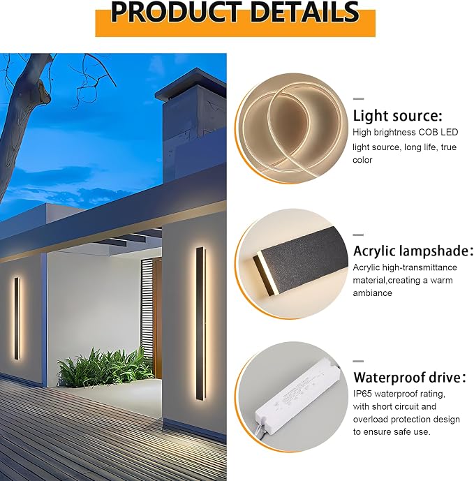 AioTio Outdoor Wall Lights Exterior,31.5inch Black Outdoor Light Fixtures Wall Mount,3000k Waterproof Modern Porch Lights Wall Sconce,Long LED Linear Outside Lighting for Garage,Courtyard