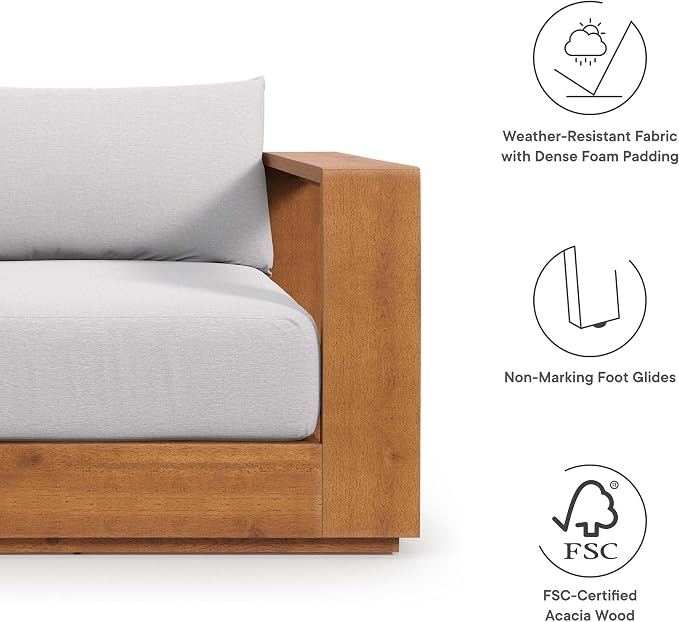 Modway Tahoe Acacia Wood 3-Piece Outdoor Patio Furniture Set in Natural Light Gray - Includes 2 Lounge Chairs with Weather-Resistant Cushions and Side Table
