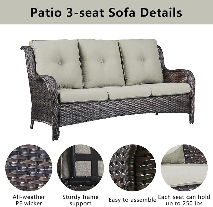 Belord Outdoor Furniture Wicker Conversation Sets - 7 Piece Patio Rattan Furniture Sets with Swivel Rocker Chairs Outdoor Sofa for Porch Deck Backyard Brown/Beige