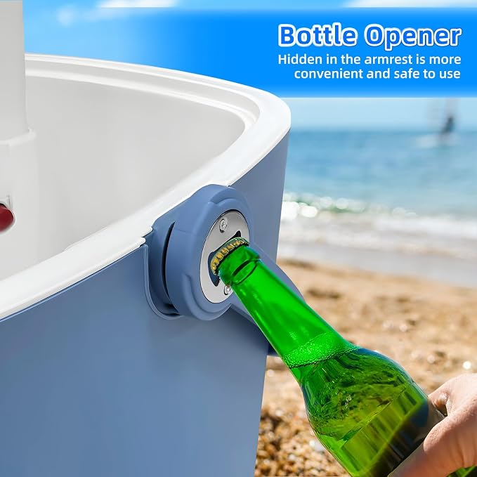Portable Outdoor Ice Cooler Bar, 15-Can Blue Multifunctional Side Table with Snack Tray, Hidden Bottle Opener & Food Clips, Lightweight for Indoor/Patio Use, Camping, Poolside, Party