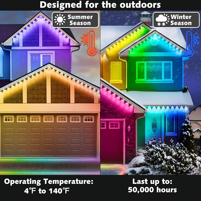 SINLEY 200FT Permanent Outdoor RGB Lights,Waterproof Smart LED Eaves Lights with App/Remote Control,for Christmas and All Holiday Decor,Daily and Accent Lighting,House Roof and Garden Lighting