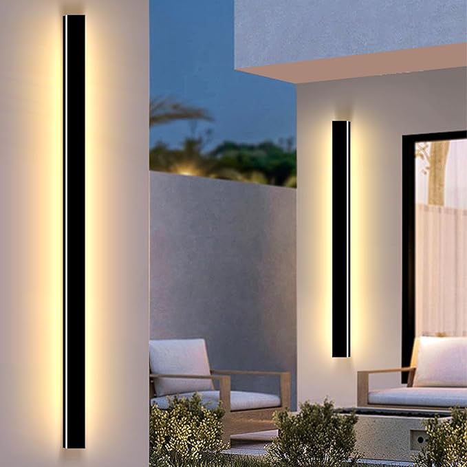 2 Pcs 71 Inch Modern Outdoor Wall Lights Long Linear Wall Sconce IP65 Waterproof Outside Wall Lamp LED 3000K Exterior Sconce Light Fixtures for House Patio Garage