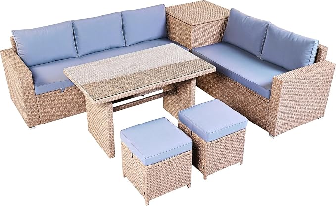 6 Pieces of Patio Furniture Sets, Outdoor Garden Furniture Sets,Patio Furnitures with Adjustable Seats, Hand-Woven Rattan furnitures for Garden terraces, Preferred Patio Conversation Sets