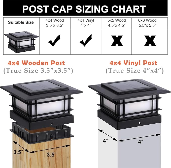 Dynaming 4x4 Solar Post Cap Lights Outdoor with Flickering Flame Light, 2 Pack Black Shell Fence Post Solar Lights Fit 4x4 Vinyl/Wooden Posts, Brightness LED Lighting Decor for Garden Deck Patio