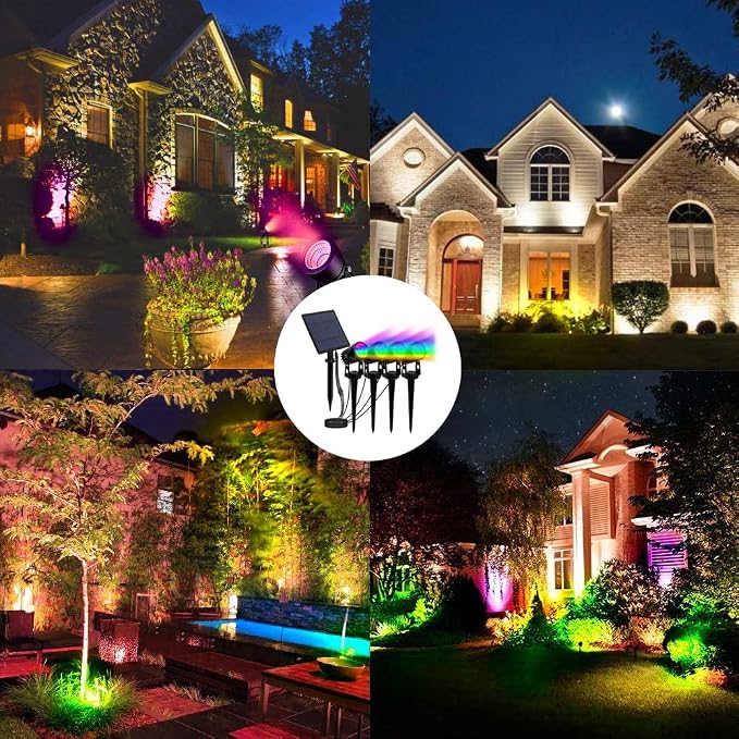 T-SUN Color Changing Solar Spotlights Outdoor, 4-in-1 Solar Landscape Spotlights, IP65 Waterproof RGB Spot Lights for Tree, Garden, Yard, Driveway, Pool Area(RGB)