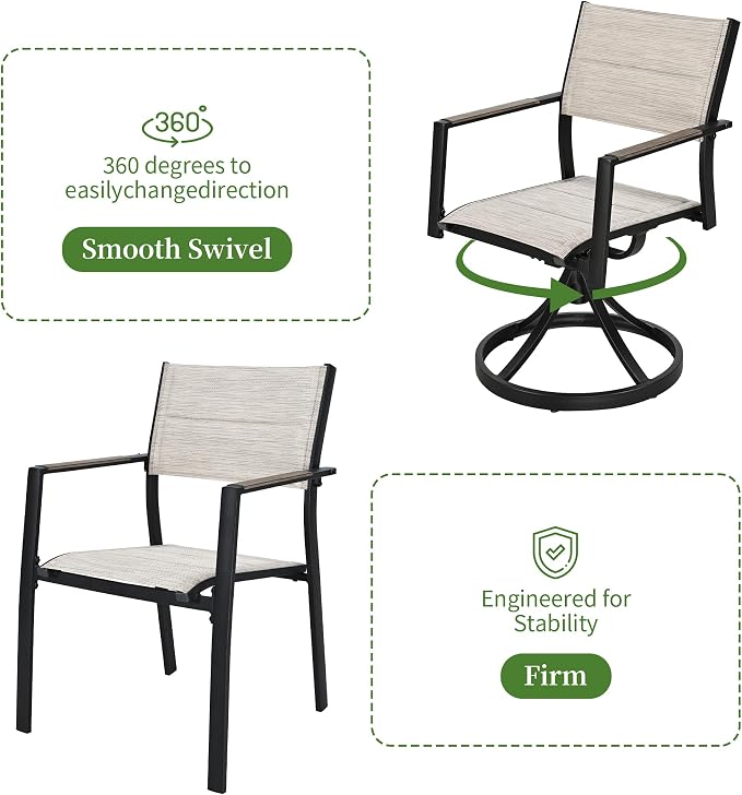 Outdoor Patio Dining Chairs Set of 4, Light Weight Aluminum Frame with Textilene Fabric & Wood-Like Armrest, 275 LBS Capacity, Outdoor Stackable Chairs for Poolside Lawn Garden, Grey Armrest