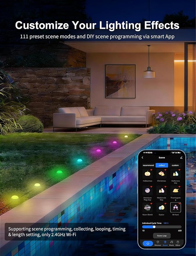 Outdoor Ground Lights 26 Pack, 58FT RGBCW Pathway Lights Wired | Tunable White Landscape Lights, DIY Scene Modes, IP65 Waterproof, for Path Yard Lawn Patio, Holiday Decor, App/Remote Control