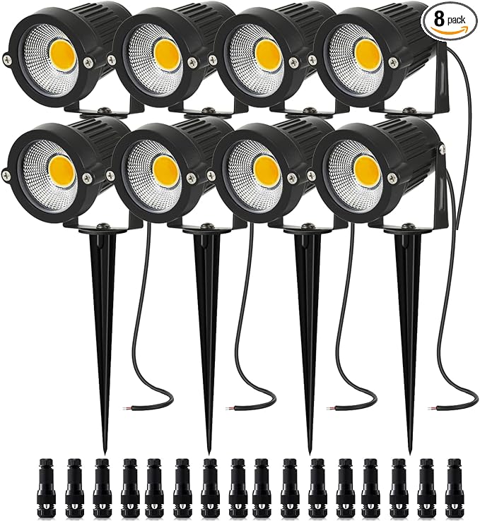 Low Voltage Landscape Lights 5W 500LM 12V 24V Outdoor LED Landscape Lighting 3000K Warm White IP66 Waterproof Garden Pathway Lights Yard Lawn Spotlights with Connectors (8 Pack)