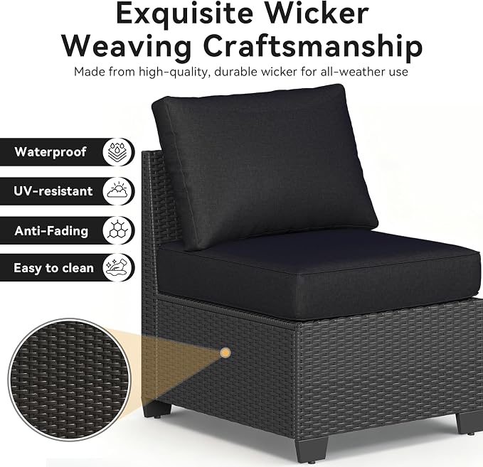 Aoxun Patio Furniture Set, 12 Pcs Outdoor Patio Furniture Sets with 4 in Thicken Cushion and Coffee Table, Widen Armrests Wicker Outdoor Sectional for Backyard & Garden, Black