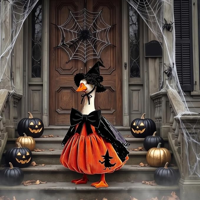 Mtsebmves Pumpkin Wizard Porch Goose Outfit Witch Geese Costume 23-Inch Porch Goose Dress for Yard Lawn Outdoor Garden Patio