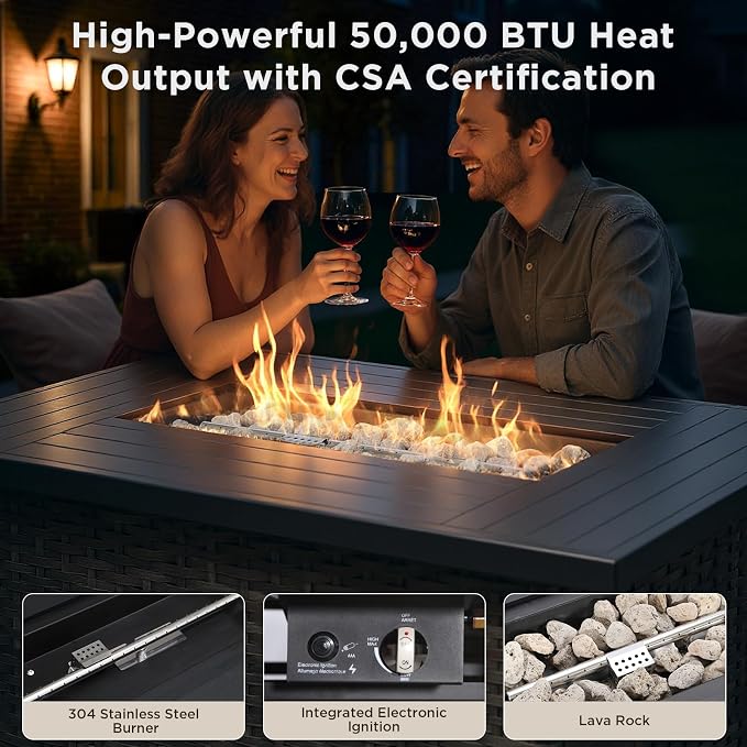 Patio Furniture Set with 42.5" Fire Pit Table-10 Pieces All Weather Wicker Outdoor Furniture with High Back Swivel Patio Chairs Set of 4 Outdoor Patio Conversation for Deck Garden Beige/Gray