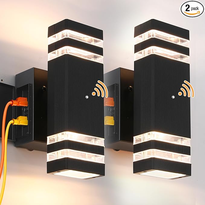 Porch Lights with Outlet 2 Pack, Dusk to Dawn Outdoor Lights with Outlet | Porch Light with GFCI Outlet, IP65 Waterproof Exterior Light Fixture Outside Wall Sconce for House Porch Garage Front Door