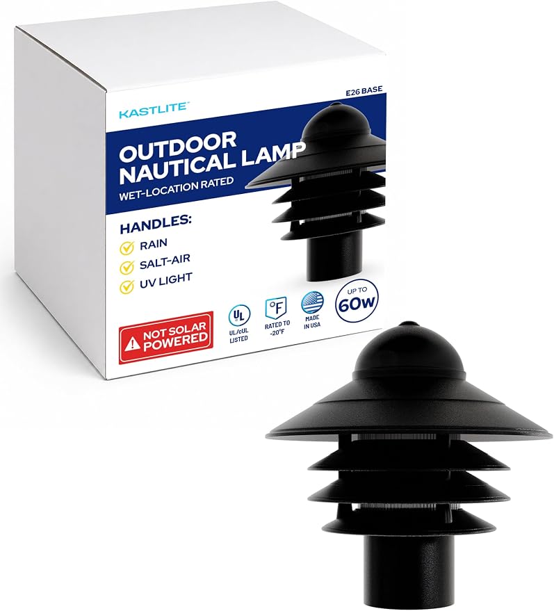 Nautical Post Mount Outdoor Lighting, Salt-Air Tough Rust-Proof Non-Metallic Coastal Lamps, Fits 3" Poles, UL Listed Dock Patio Fence Deck Porch Outdoor Walkway Lights, USA Made, Matte Black | Anti-Rust, Waterproof Coastal Outdoor LED Lighting for Yard...