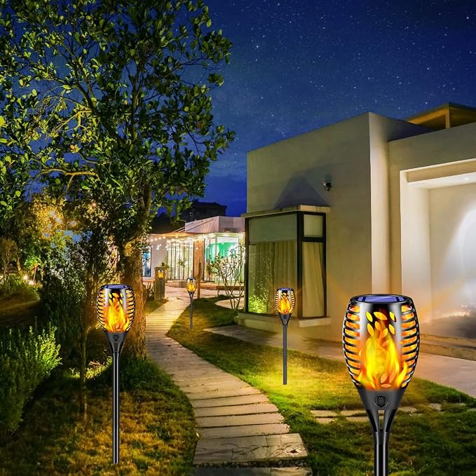 TomCare 8 Pack Solar Lights Outdoor Flickering Flame Solar Torch Lights | Realistic Flame Effect, Charges in 6-8 Hours, 10-12-Hour Runtime, IP65 Waterproof, Auto On/Off for Yard, Patio and Garden