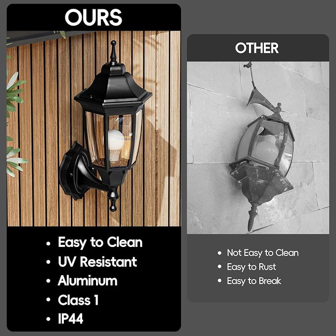 EMART Outdoor Front Porch Light with Bulb, Wall Lamp Fixture(1 Pack, Black) | Exterior Anti-Corrosion, Waterproof Aluminum & Glass Shades, Modern Sconce Lantern for Outside, House, Garage