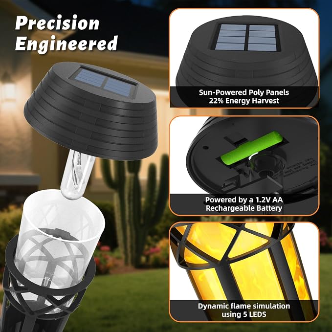 Flickering Flames Torch Light Solar Garden Lights Waterproof Landscape Lighting - 8 Pack