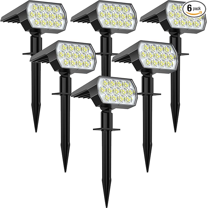WELALO Solar Spot Lights Outdoor, IP68 Waterproof, 65 LED, Cool White | 3 Lighting Modes, 6 Pack Solar Spotlights for Outside Yard Garden Pathway Landscape Walkway Driveway Garage House Lawn Tree