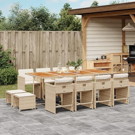 13 Piece Patio Dining Set with Cushions, Space-Saving Foldable PE Rattan Garden Table and Chairs for Outdoor Backyard Deck Furniture
