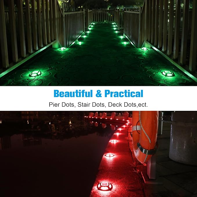 VOLISUN Solar Driveway Marker Lights Dock Marine Led Deck Outdoor 4 Pack | 2 Colors in 1,Solar Powered Waterproof Warning Step Lights for Pathway Garden Sidewalk(White/Warm White)