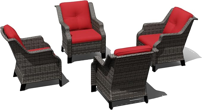 Outdoor Patio Chairs Set of 4, Wicker Patio Furniture with Thick Cushions, Curved Armrest, Deep Seating, Rattan Outdoor Chairs for Porch, Deck, Balcony