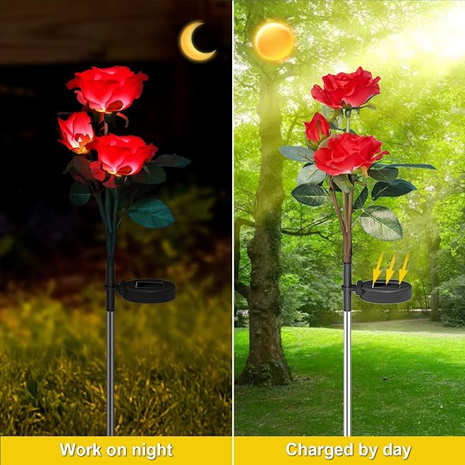 Rose Lights Solar Powered for Women: Garden Light Waterproof for Yard Decorations Outdoor - Flower Lamp Colorful Lighting Cemetery Decor - Mother'S Day Birthday Gifts for Mom Wife 2 Pack Colorful