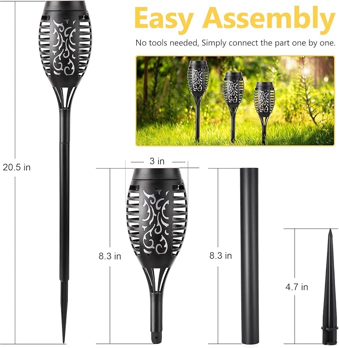 Toodour Solar Torch Flame Lights, 6 Pack Solar Lights Outdoor with Flickering Flame, Waterproof Solar Pathway Lights Landscape Decoration Lighting for Garden, Lawn, Yard, Outdoor Decor - Purple