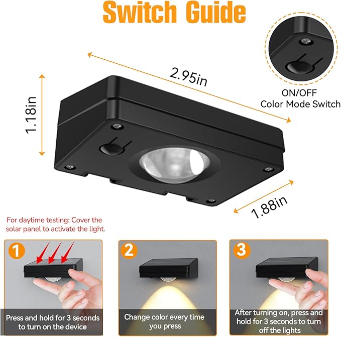 Solar Fence Lights Outdoor, 3 Color Temp, IP65 Waterproof | Cost-Effective Solar Lights for Patio Yard Railing, Easy Install (12 Pack）